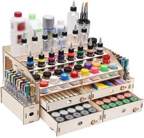 img 3 attached to 🎨 OPHIR Wooden Paint Rack Pigment Inks Storage Organizer: Ideal for Tamiya GSI AV Paints & Model Tools - 32 Bottle Holes, 36 Marker Pen Cases, 4 Cabinet Drawers