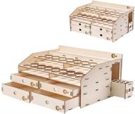 🎨 ophir wooden paint rack pigment inks storage organizer: ideal for tamiya gsi av paints & model tools - 32 bottle holes, 36 marker pen cases, 4 cabinet drawers logo