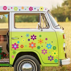 img 4 attached to Colorful Hippie Decals: 96-Piece Car Flowers Stickers for Retro Flower Window Clings, Laptop & Car Decoration