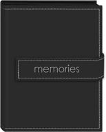 pioneer photo albums 36-pocket 4x6 embroidered 'memories' mini photo album in black - stylish leatherette cover with strap sewn design logo