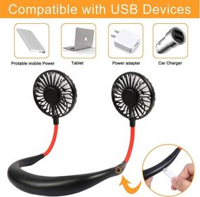 img 1 attached to Rechargeable LED Sports Neck Fan - Hands-Free Portable Mini USB Fan, Headphone Design - Perfect for Sports, Office, and Outdoor Activities (Black)