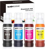 🖨️ wokok ecotank compatible refill ink bottle set for et-2720 et-2710 et-4700 printer - t522 t522120 (black, cyan, magenta, yellow) dye ink logo