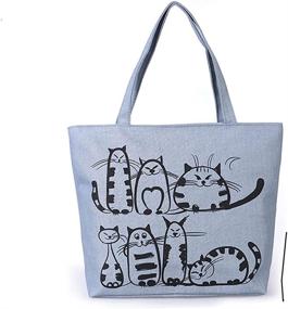 img 4 attached to 🐱 Stylish Blue Medium-Sized Women's Shoulder Bag – Cute Cartoon Cat Print Canvas Design, Zipper Closure – Ideal for Casual Tote Shopping or Handbag Use