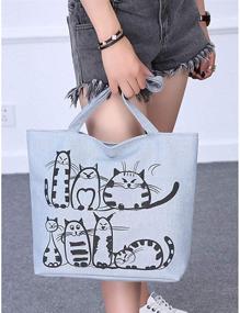 img 1 attached to 🐱 Stylish Blue Medium-Sized Women's Shoulder Bag – Cute Cartoon Cat Print Canvas Design, Zipper Closure – Ideal for Casual Tote Shopping or Handbag Use