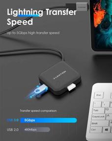 img 1 attached to 🔌 Lention Long Cable USB 3.0 Hub: 4 Ports for MacBook Air/Pro, iMac, and More (Black)