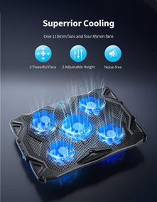 img 3 attached to 💻 TeckNet Laptop Cooling Pad: USB Powered Quiet Gaming Notebook Cooler Stand with 5 Fans and Blue LED Lights for MacBook Pro (12"-17")
