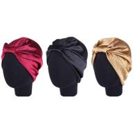 🎩 exceart 3pcs satin silk lined sleep cap beanie hat elastic night headwear turban sleep cap in black, wine red, and khaki logo