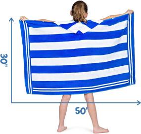 img 1 attached to XL Kids & Toddlers Hooded Beach Towel with Drawstring Carry Bag - Classic Cabana Stripe, Ocean Blue - 100% Cotton - Ages 3 to 10 - Bath & Pool Hooded kids Towel