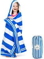 xl kids & toddlers hooded beach towel with drawstring carry bag - classic cabana stripe, ocean blue - 100% cotton - ages 3 to 10 - bath & pool hooded kids towel logo