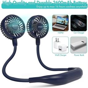 img 2 attached to 💨 Wireless Neck Fan with 2600mAh Battery | Hands-Free Wearable Personal Fan | 6-Speed | Hot Flashes, Home Office, Travel, Outdoor Sports | Navy Blue