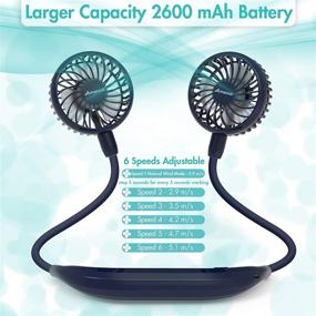 img 3 attached to 💨 Wireless Neck Fan with 2600mAh Battery | Hands-Free Wearable Personal Fan | 6-Speed | Hot Flashes, Home Office, Travel, Outdoor Sports | Navy Blue