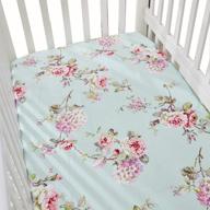 🌸 organic cotton baby crib sheet - brandream french country fitted crib sheet with hydrangea peony floral pattern for standard crib and toddler mattresses in blue-green logo