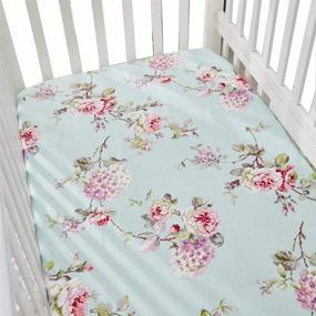 img 4 attached to 🌸 Organic Cotton Baby Crib Sheet - Brandream French Country Fitted Crib Sheet with Hydrangea Peony Floral Pattern for Standard Crib and Toddler Mattresses in Blue-Green