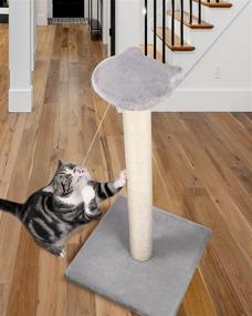 img 2 attached to 🐱 SEIOHW 32-Inch Cat Scratching Post with Sisal Rope, Tall Cat Scratcher and Playful Bell Mouse Toy, Cat Head Perch Included - Perfect Indoor Scratching Post for Cats