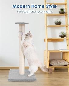 img 3 attached to 🐱 SEIOHW 32-Inch Cat Scratching Post with Sisal Rope, Tall Cat Scratcher and Playful Bell Mouse Toy, Cat Head Perch Included - Perfect Indoor Scratching Post for Cats