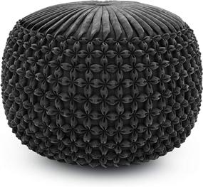 img 4 attached to 🪑 SimpliHome Renee Round Pouf: Stylish Slate Grey Velvet Footstool for Living Room, Bedroom & Kids Room - Transitional and Modern Upholstered Design