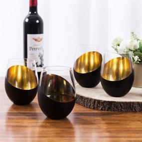 img 3 attached to 🍷 Set of 4 Matte Black &amp; Gold Stemless Wine Glasses by MyGift