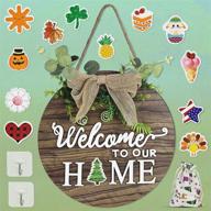 🌼 jesdoo interchangeable welcome home sign: seasonal front porch door decor with 14 changeable seasonal icons for halloween, christmas, independence day, and more - rustic wood wall hanger for housewarming gift логотип