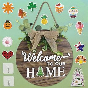 img 4 attached to 🌼 Jesdoo Interchangeable Welcome Home Sign: Seasonal Front Porch Door Decor with 14 Changeable Seasonal Icons for Halloween, Christmas, Independence Day, and more - Rustic Wood Wall Hanger for Housewarming Gift