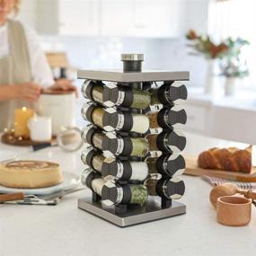 img 2 attached to 🌶️ Orii Rotunda 20-Jar Spice Rack with Spices & Top Label - Rotating Standing Shelf Holder & Countertop Spice Rack Organizer for Kitchen Spices, Free 5-Year Spice Refill (Silver Black)