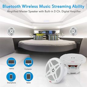 img 1 attached to 🔊 Двусторонние влагозащищенные морские колонки с Bluetooth - 6,5 дюйма, погодостойкая система для использования на открытом воздухе с мощностью 600 ватт, компактный дизайн - 1 пара, белые - Pyle PLMRBT65W