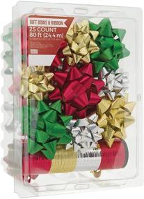 img 4 attached to 🎁 Berwick Offray All Occasion, Birthday, and Christmas Bows plus Christmas Ribbon Set - 25 Bows and 80 Feet of Traditional Colors Ribbon