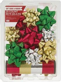 img 3 attached to 🎁 Berwick Offray All Occasion, Birthday, and Christmas Bows plus Christmas Ribbon Set - 25 Bows and 80 Feet of Traditional Colors Ribbon