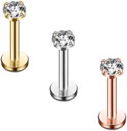 💎 stylish ruifan surgical steel cz internally threaded lip cartilage tragus earring stud ring: set of 3pcs, 16g 8mm logo