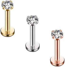 img 2 attached to 💎 Stylish Ruifan Surgical Steel CZ Internally Threaded Lip Cartilage Tragus Earring Stud Ring: Set of 3PCS, 16G 8mm