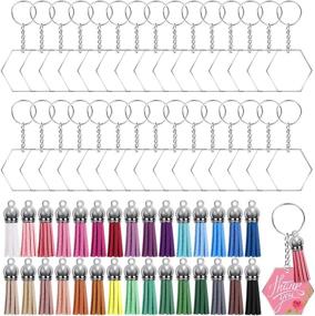 img 4 attached to 120pc Duufin Key Ring Acrylic Blanks Keychain Tassel Set - Includes 30 Clear Hexagon Acrylic Keychain Blanks, 30 Key Rings with Chain, 30 Keychain Tassel Pendants, and 30 Jump Rings