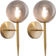 🛋️ stylish mid century wall sconce set: brass vanity light with glass shade - pack of 2 in grey логотип