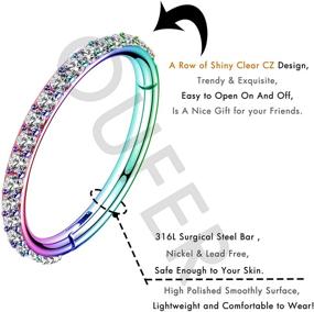 img 1 attached to OUFER Rainbow CZ Hinged Segment Hoop Earrings - 16G Stainless Steel, Perfect for Cartilage, Tragus, Helix, Septum, and Nose Piercings