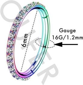 img 2 attached to OUFER Rainbow CZ Hinged Segment Hoop Earrings - 16G Stainless Steel, Perfect for Cartilage, Tragus, Helix, Septum, and Nose Piercings