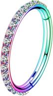 oufer rainbow cz hinged segment hoop earrings - 16g stainless steel, perfect for cartilage, tragus, helix, septum, and nose piercings logo