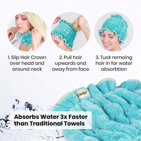 img 3 attached to Lindo Hair Crown: Quick-Dry Hair Towel with 3X Faster Water Absorption - Ultra Soft Microfiber, One Size Fits Most (Mint)