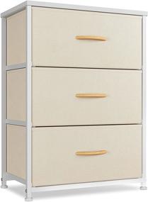 img 4 attached to 🗄️ CubiCubi Greige Fabric Drawer Dresser Nightstand for Bedroom, Small Kids Bedroom Storage Organizer Unit with Tall 3 Drawer Tower, Steel Frame Wood Top for Hallway Entryway Closets