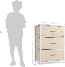 img 2 attached to 🗄️ CubiCubi Greige Fabric Drawer Dresser Nightstand for Bedroom, Small Kids Bedroom Storage Organizer Unit with Tall 3 Drawer Tower, Steel Frame Wood Top for Hallway Entryway Closets