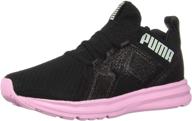 👟 little girls' puma running shoes in black and poppy, unisex logo