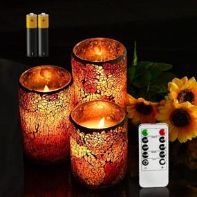 img 1 attached to 🕯️ AGLARY Battery Operated Red Mosaic Glass Flameless Candles: Stunning Timer-controlled LED Pillar Candles for Home Party Decor, Table Centerpieces - 5 inch