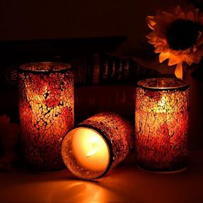 img 2 attached to 🕯️ AGLARY Battery Operated Red Mosaic Glass Flameless Candles: Stunning Timer-controlled LED Pillar Candles for Home Party Decor, Table Centerpieces - 5 inch