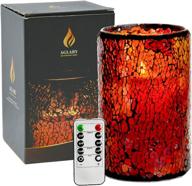 🕯️ aglary battery operated red mosaic glass flameless candles: stunning timer-controlled led pillar candles for home party decor, table centerpieces - 5 inch логотип