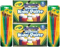 моющаяся краска для детей crayola, 6 разных цветов, по 2 унции в каждой банке (набор из 2) - всего 12 банок + 8 кисточек в подарок: веселое и безопасное рисование для детей логотип