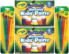 img 1 attached to Моющаяся краска для детей Crayola, 6 разных цветов, по 2 унции в каждой банке (набор из 2) - Всего 12 банок + 8 кисточек в подарок: Веселое и безопасное рисование для детей