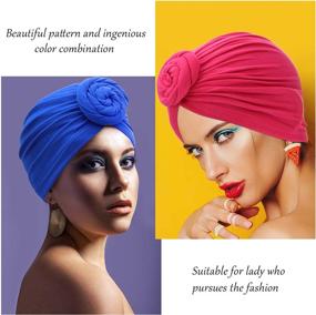 img 2 attached to Stylish African Turban Flower Knot Beanie Cap Headwrap - 6 Piece Set by SATINIOR