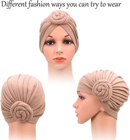 img 3 attached to Stylish African Turban Flower Knot Beanie Cap Headwrap - 6 Piece Set by SATINIOR