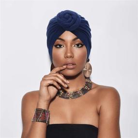 img 1 attached to Stylish African Turban Flower Knot Beanie Cap Headwrap - 6 Piece Set by SATINIOR