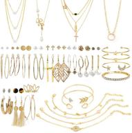 38 pcs gold jewelry set for women and girls - 4 necklace, 10 bracelet, 24 layered ball dangle hoop stud earrings - fashionable and unique gift for valentine's day, birthdays, and parties logo