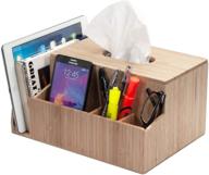 📱 bamboo tissue box holder & tablet stand organizer: multiple compartments for ipad, phones, remote controls, glasses, notepads & pens - perfect for bedroom & desktop logo