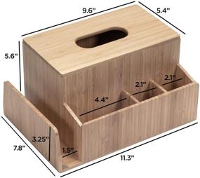 img 3 attached to 📱 Bamboo Tissue Box Holder & Tablet Stand Organizer: Multiple Compartments for iPad, Phones, Remote Controls, Glasses, Notepads & Pens - Perfect for Bedroom & Desktop