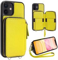 🍋 zve lemon yellow iphone 11 wallet case with credit card holder slot, zipper handbag purse, wrist strap, and protective leather case for apple iphone 11 6.1-inch logo